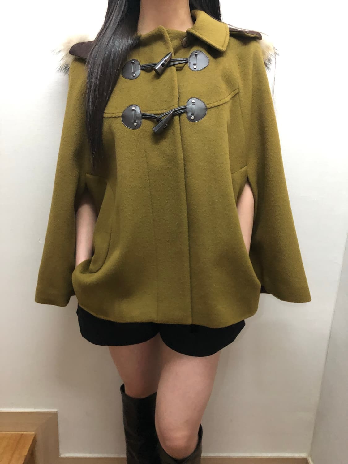 빈티지 올리브 그린 더플 울 케이프 상품이미지7