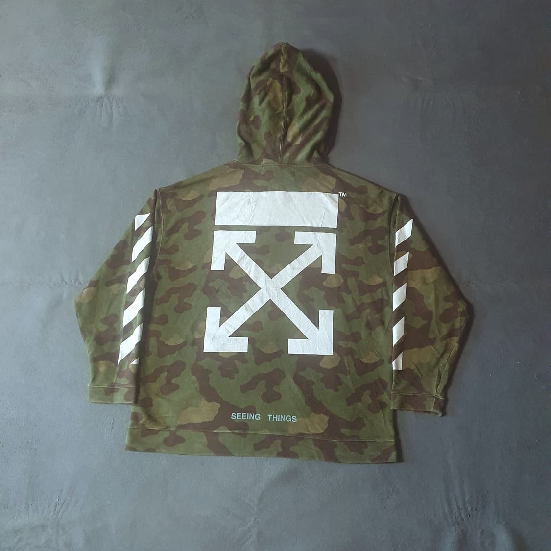 오프화이트 오버사이즈 카모 후드티 L 상품이미지1