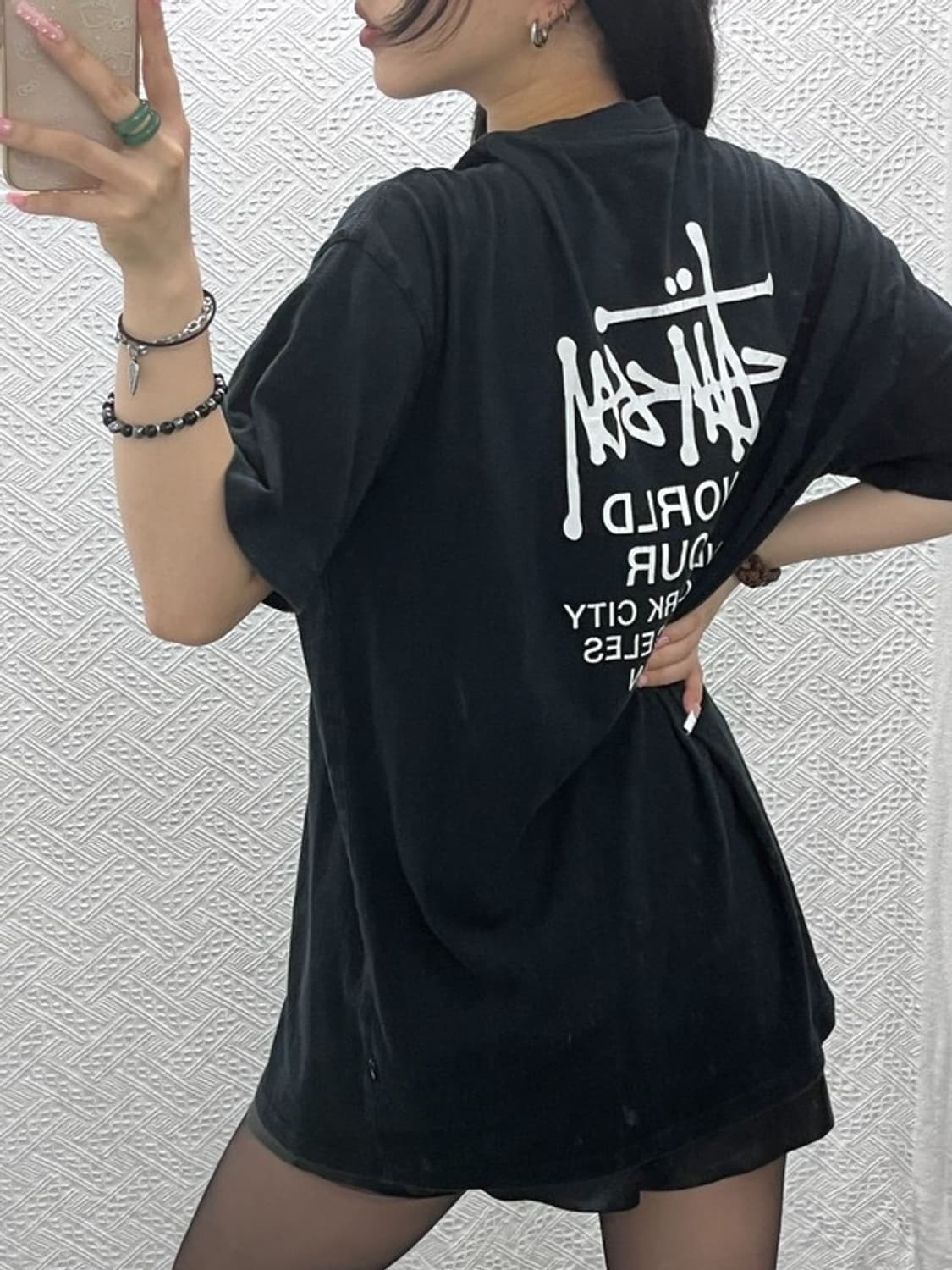 스투시 올드스쿨 스트릿 펑크 월드투어 프린팅 반팔티 L C12103 상품이미지1