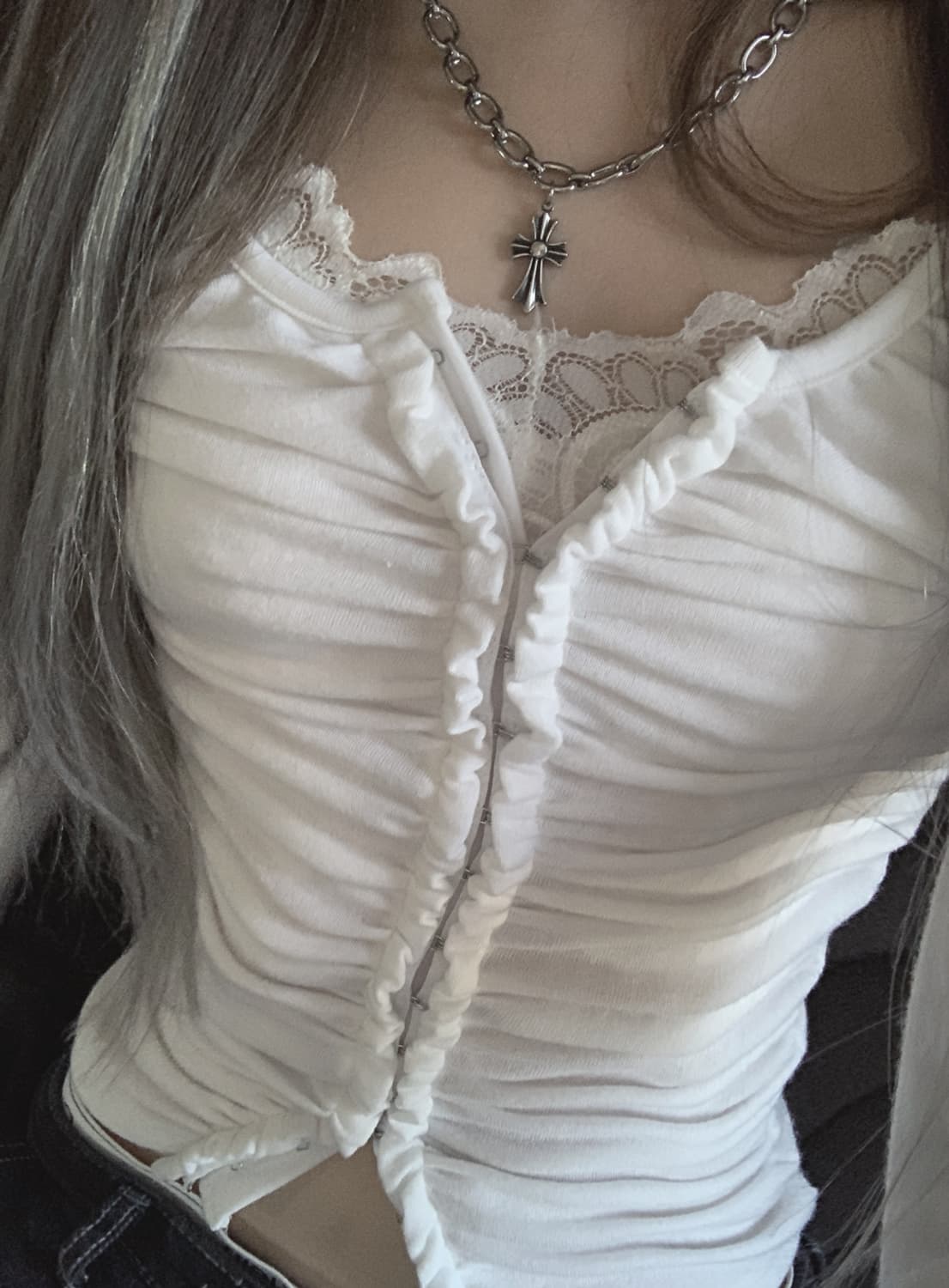 스젠 립 셔링 후크 탑 화이트 상품이미지1