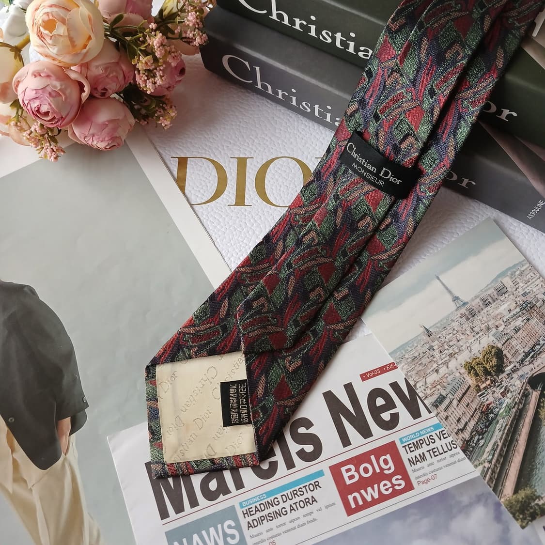 디올 실크 그린 패턴 넥타이 8.6cm B등급 A19388
 상품이미지2