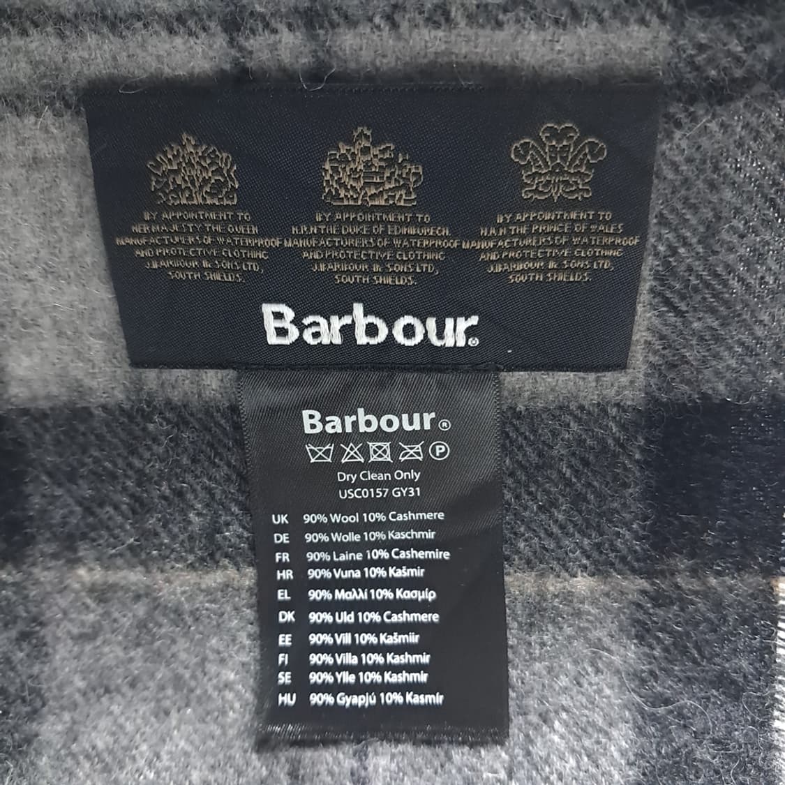 MX631 바버 00s 울캐시미어 타탄체크 그레이 머플러 목도리 상품이미지5