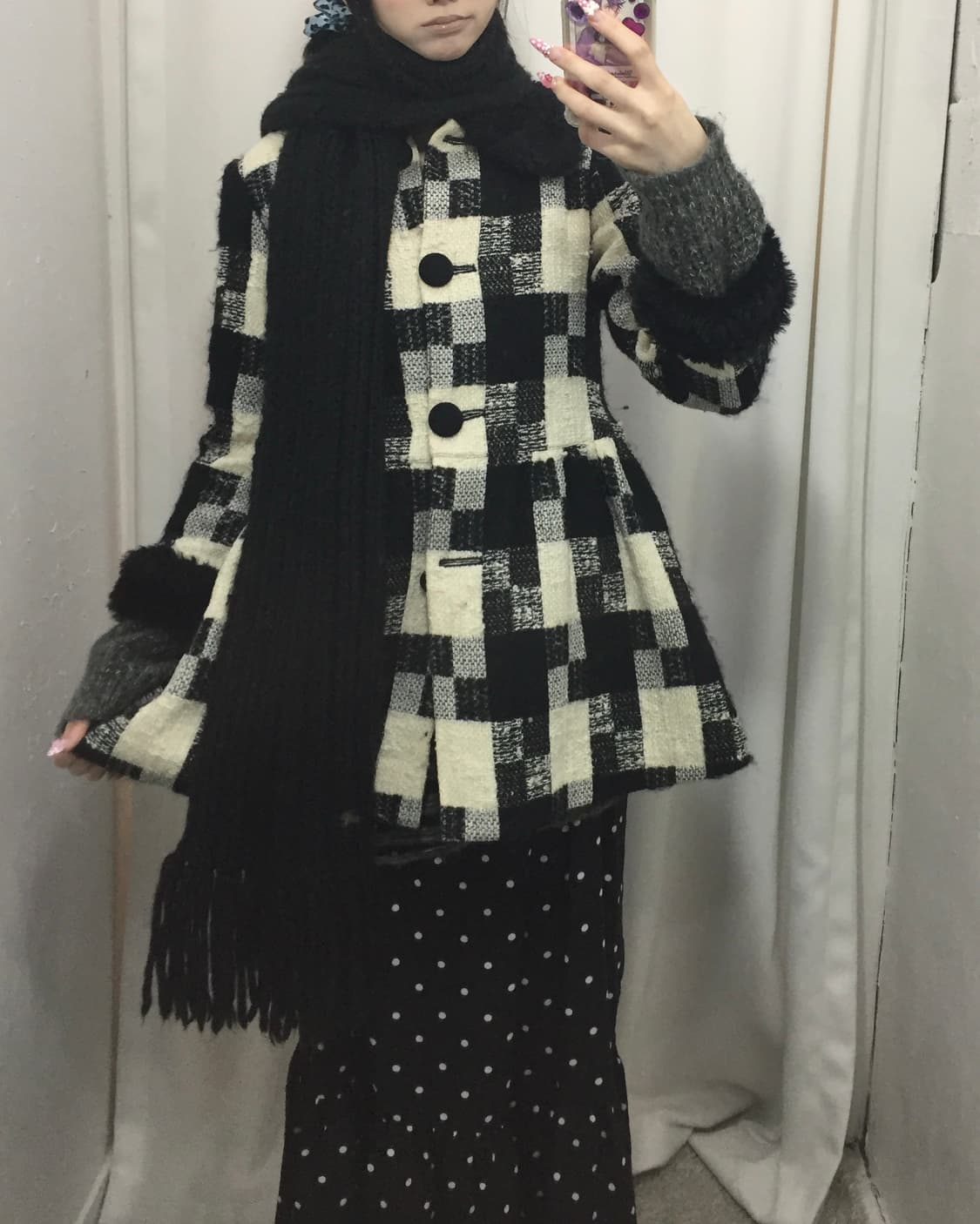mezzo piano 메조피아노 블랙화이트 퍼카라 코트 코디 🎱 상품이미지2