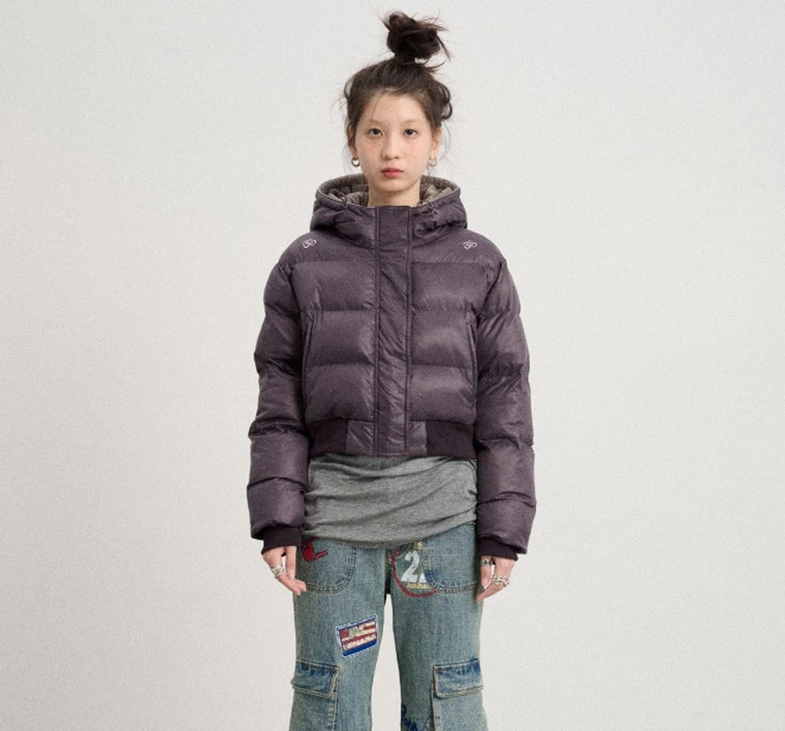 아키하라 후드 숏패딩 퍼플 M 상품이미지3