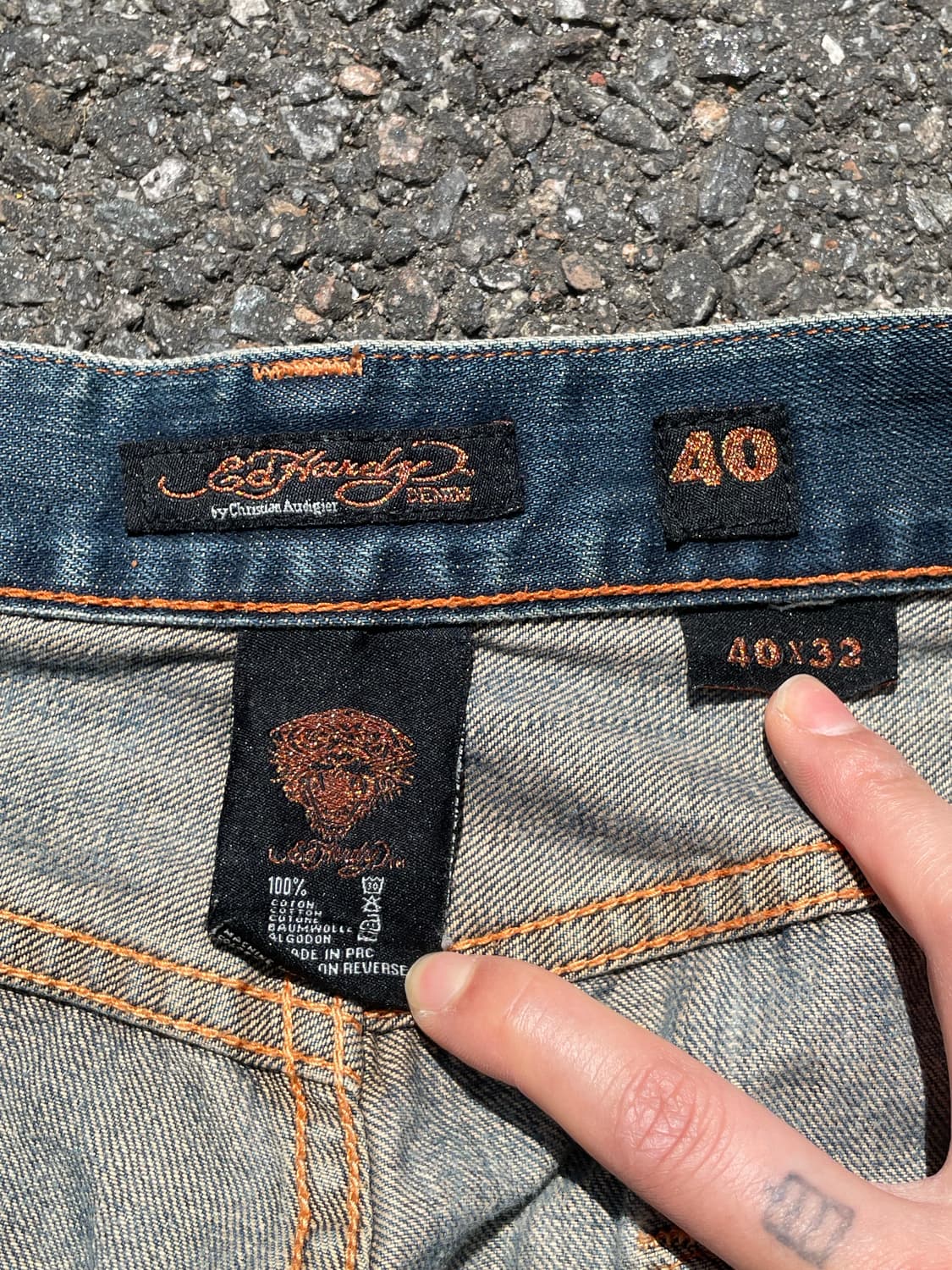 Ed Hardy 에드하디 타이거자수 와이드 셀비지 데님팬츠 상품이미지4