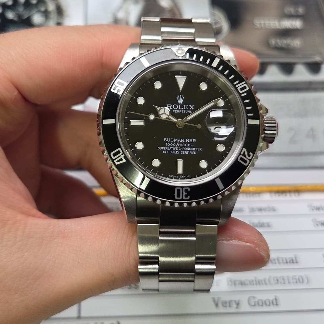 롤렉스 서브마리너 구구섭 16610 데이트 블랙스틸 (감정서 포함) 상품이미지3