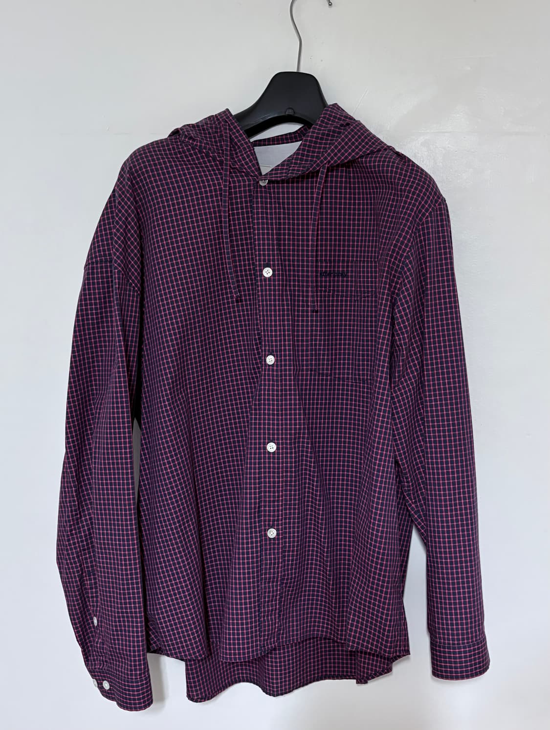 애프터프레이 오버사이즈드 체크 후디 셔츠 버건디 L 상품이미지3