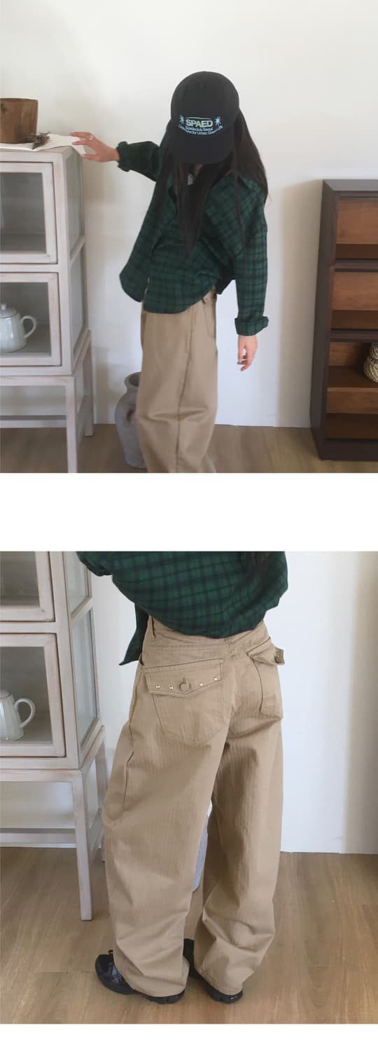 핏츠 스터드 백포켓 줄지 코튼 와이드 팬츠 상품이미지2