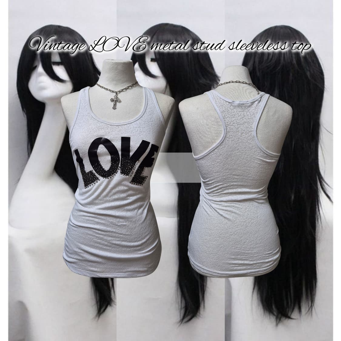 Vintage LOVE metal stud sleeveless top 상품이미지1