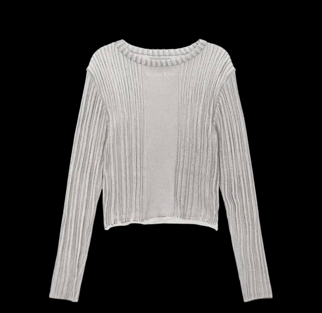 마땡킴 스트라이프 프린티드 크롭 니트 풀오버 그레이 상품이미지1