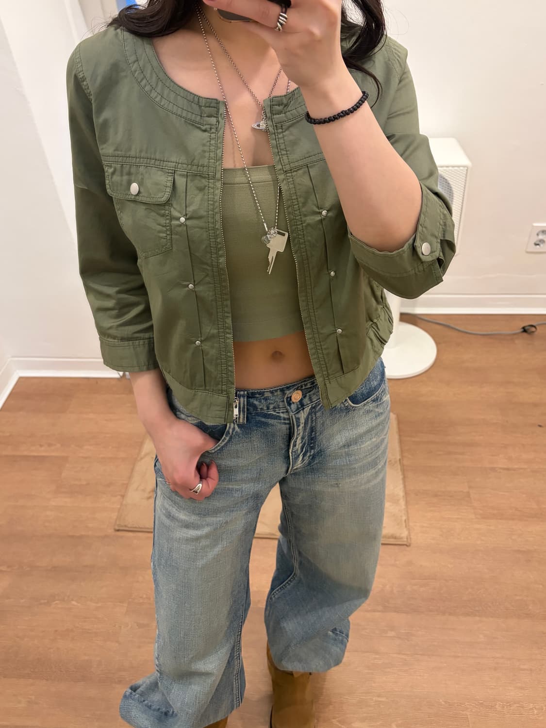 라운드넥 리벳 밀리터리 자켓 상품이미지3