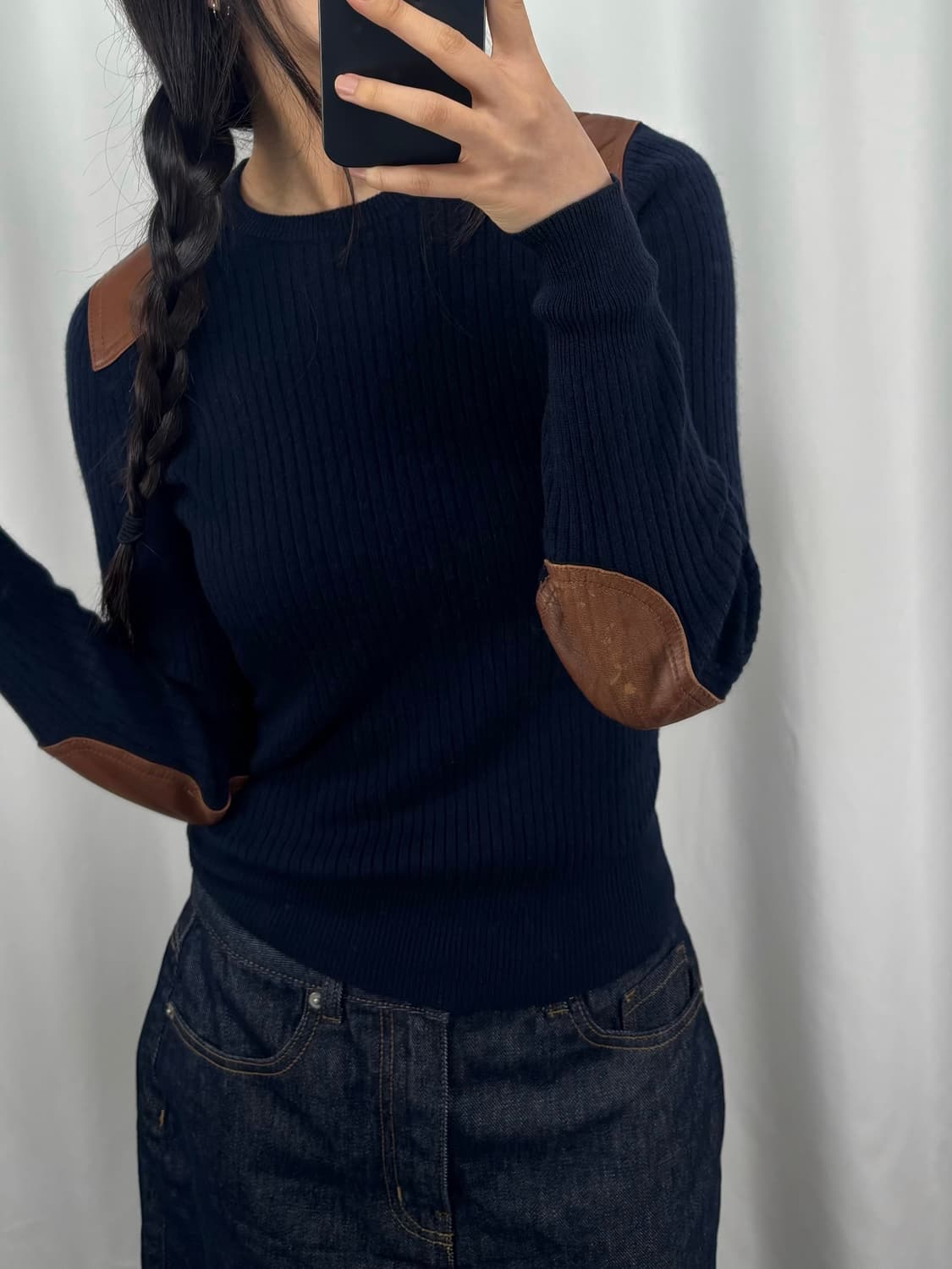 폴로 네이비 엘보우 숄더 패치 니트 상품이미지2