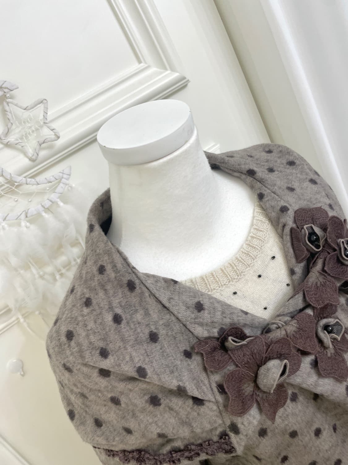 brown dot soft unbalance flower lace poi 상품이미지9