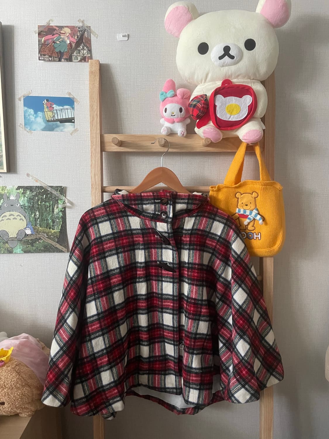 모리걸 빈티지 레드 체크 케이프 코트 상품이미지1