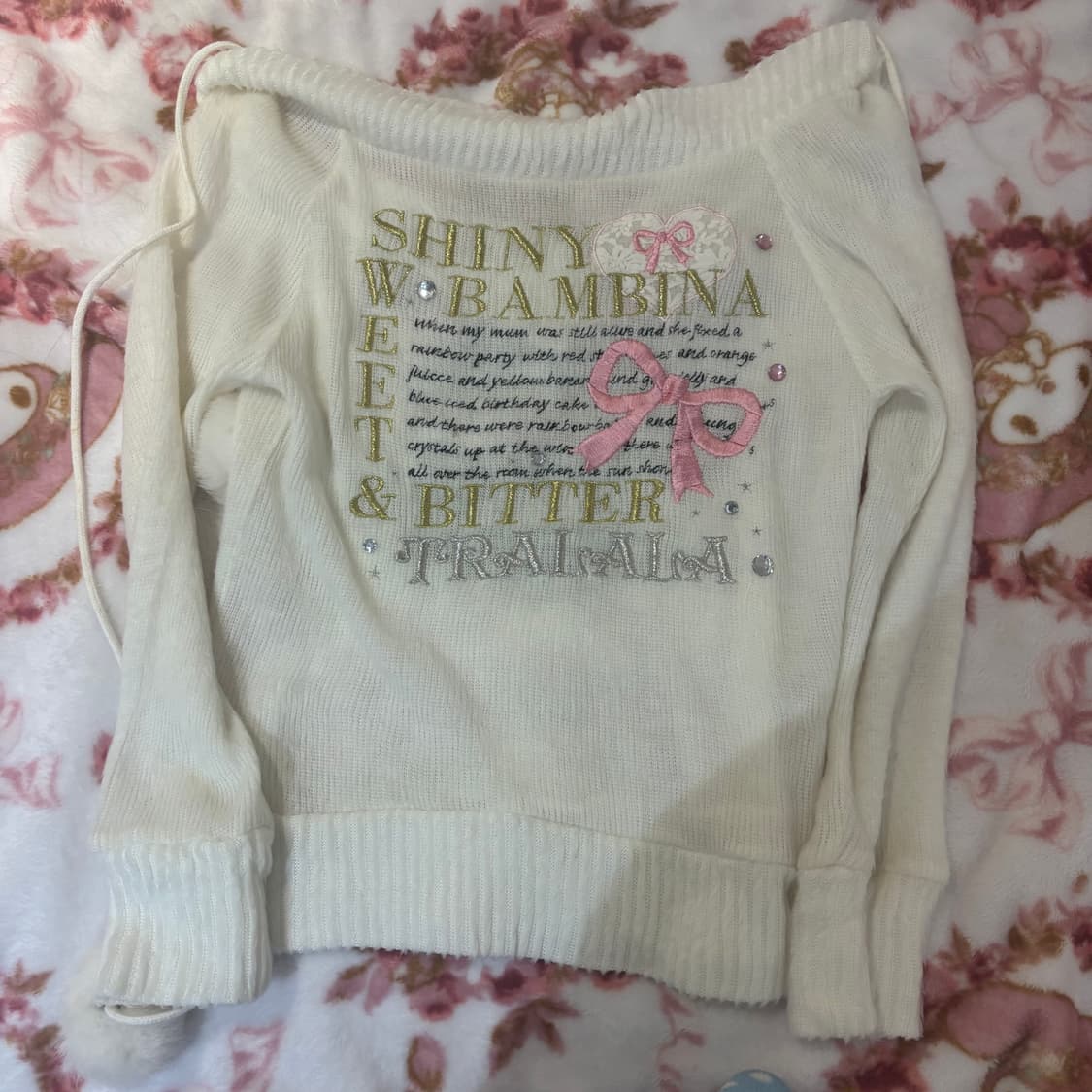 키티히메 빈티지 트랄라라 폼폼이 퍼 오프숄더 니트 상품이미지2