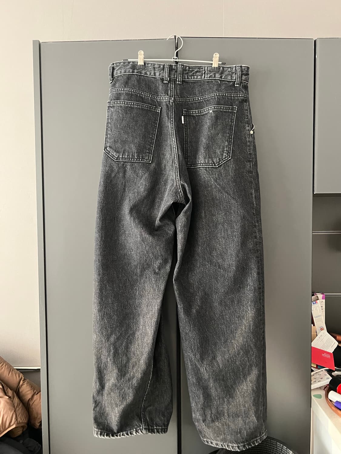 유스 와이드 스트럭쳐 블랙 데님 S 상품이미지2