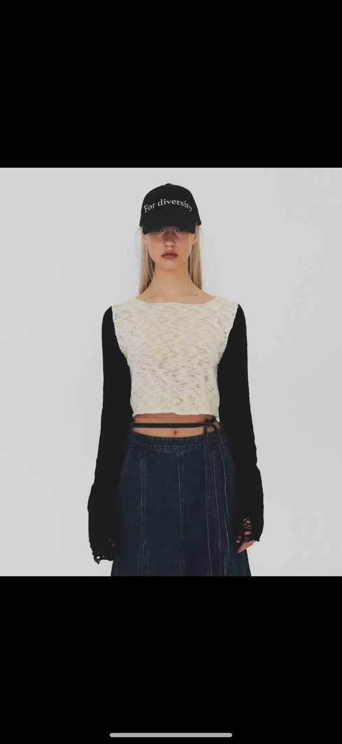 다이애그널 컬러 블록 크롭 니트 상품이미지1