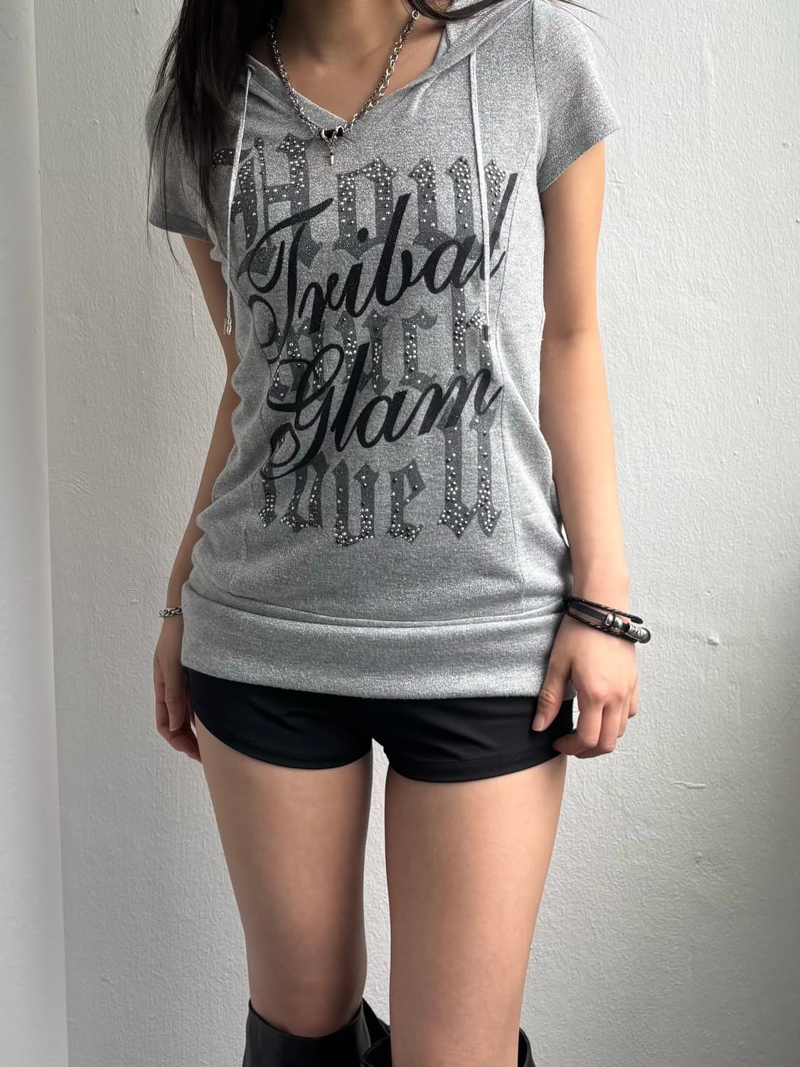 Vintage Grey Graphic Hood Top 상품이미지3