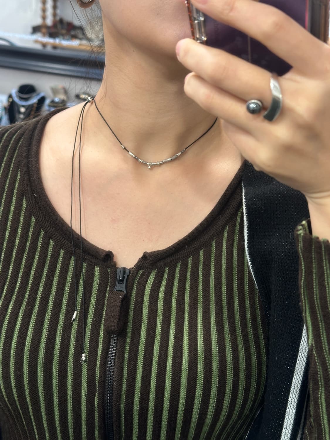 Musta karensilver mix black silk necklac 상품이미지4