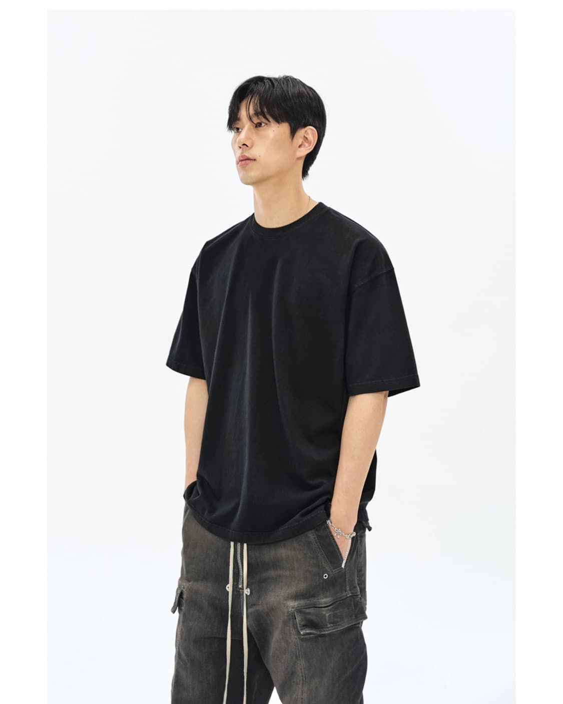 소버먼트 460G 컷 헤비 피그먼트 티셔츠(워시드 블랙) 상품이미지2