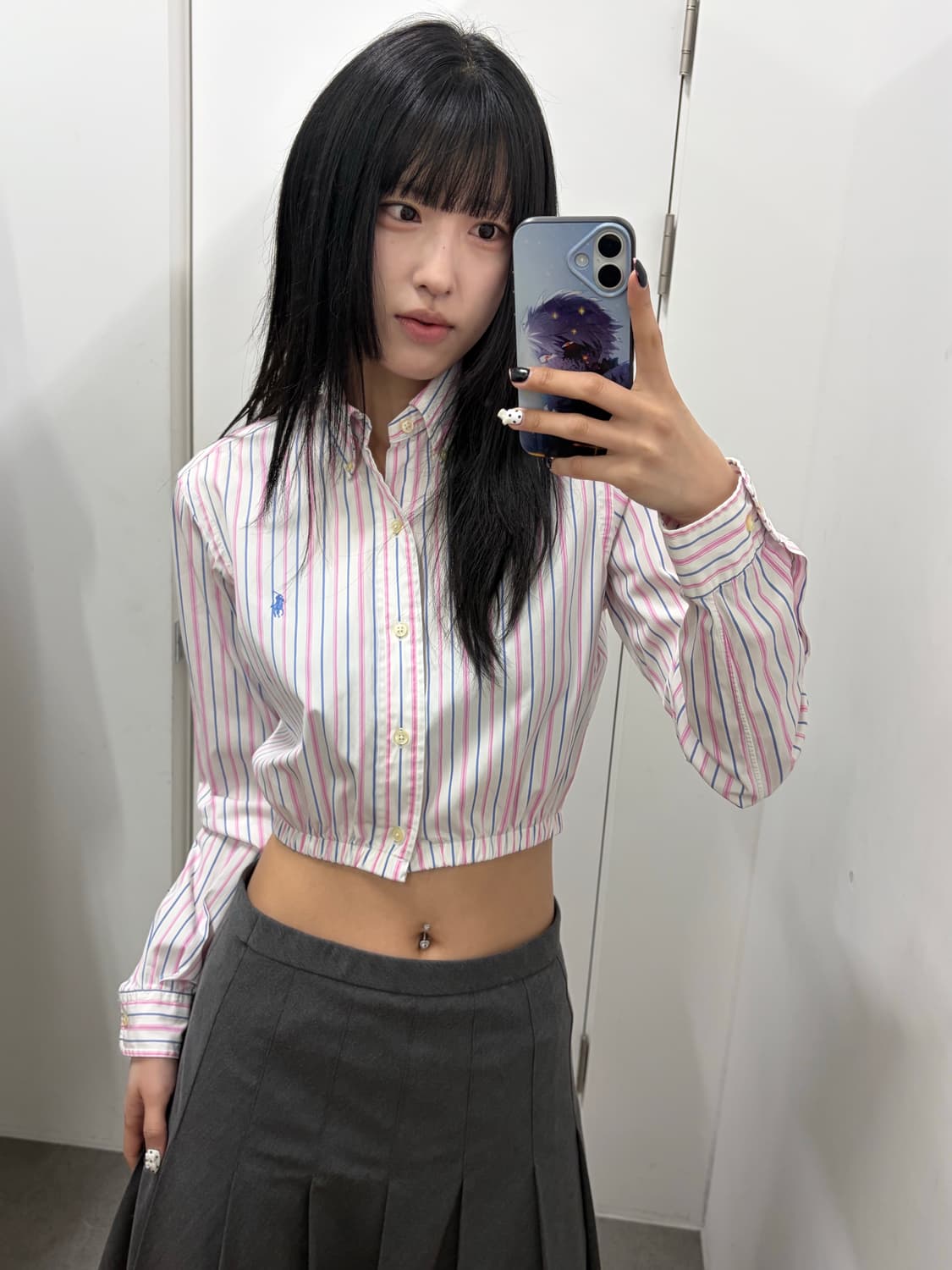 폴로 커스텀 스트라이프 크롭 셔츠 상품이미지3