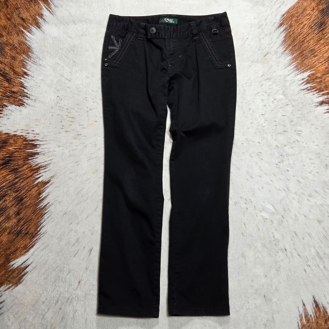 후면 자수 블랙 코튼 팬츠 상품이미지1