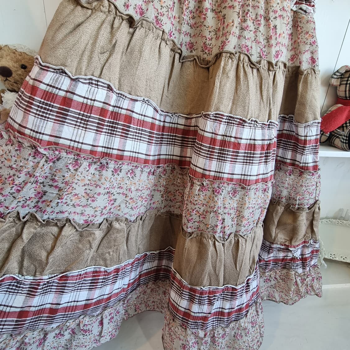 체크플라워 티어드 캐미솔 원피스 상품이미지3