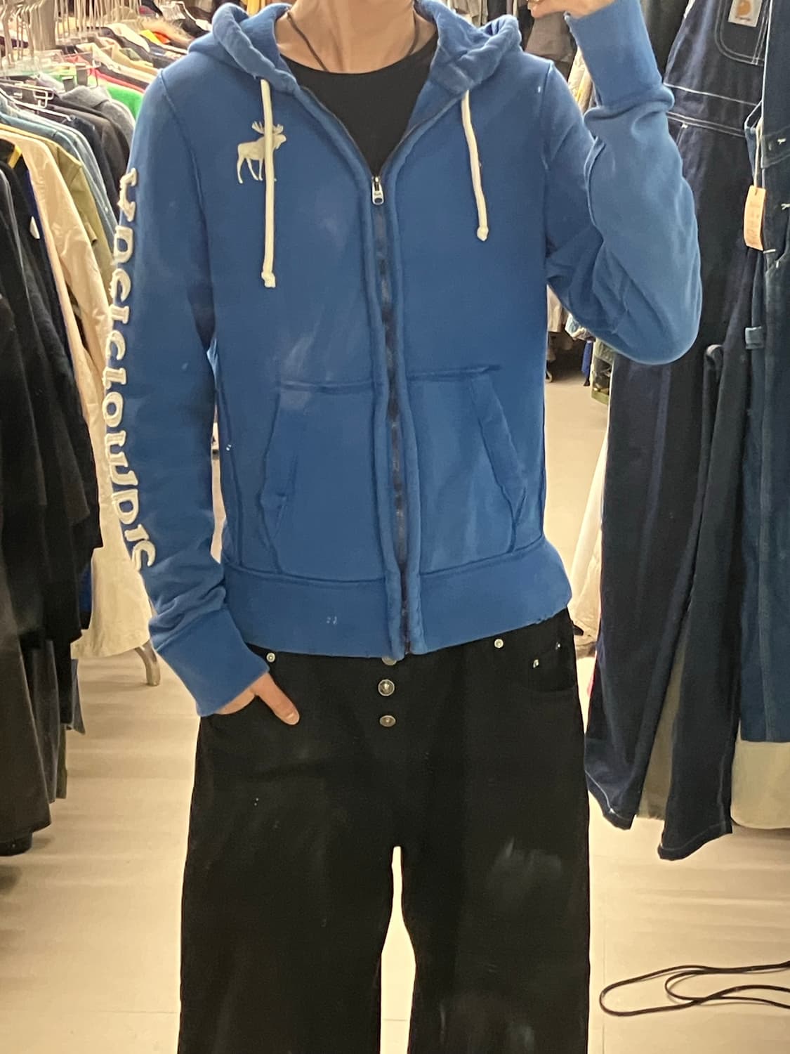 아베크롬비 블루 사이드 스펠아웃 로고 후드 집업 M 상품이미지7