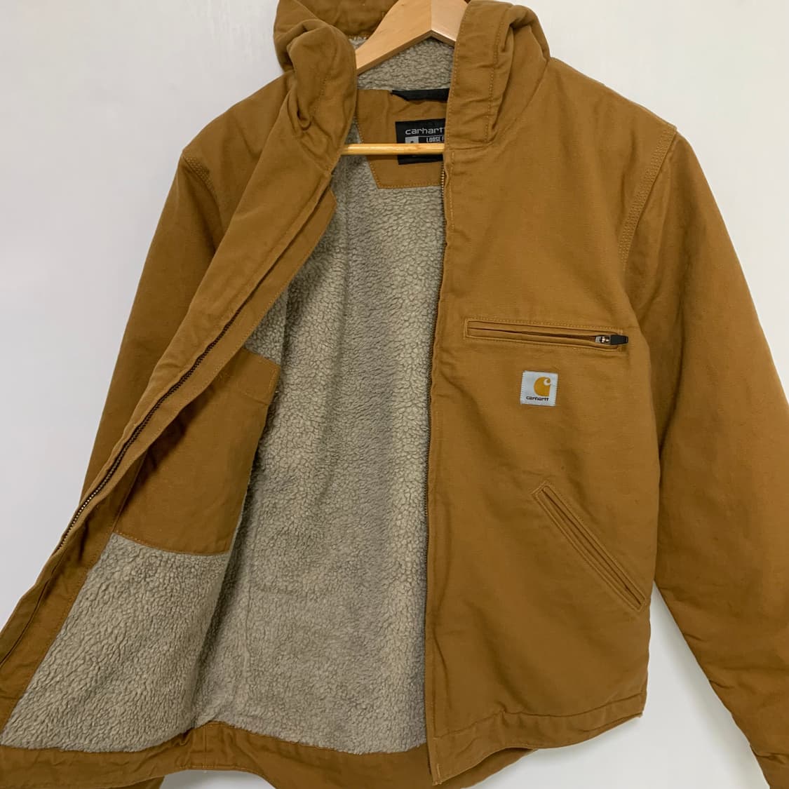 칼하트 빈티지 양털 후드 워크 자켓 카멜 브라운 루즈핏 남녀공용 S 상품이미지5
