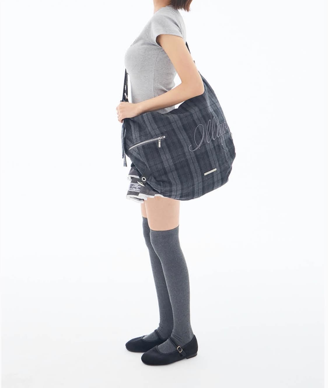ILLIGO 일리고 레터 빅 숄더백 체크 그레이 가방 상품이미지4