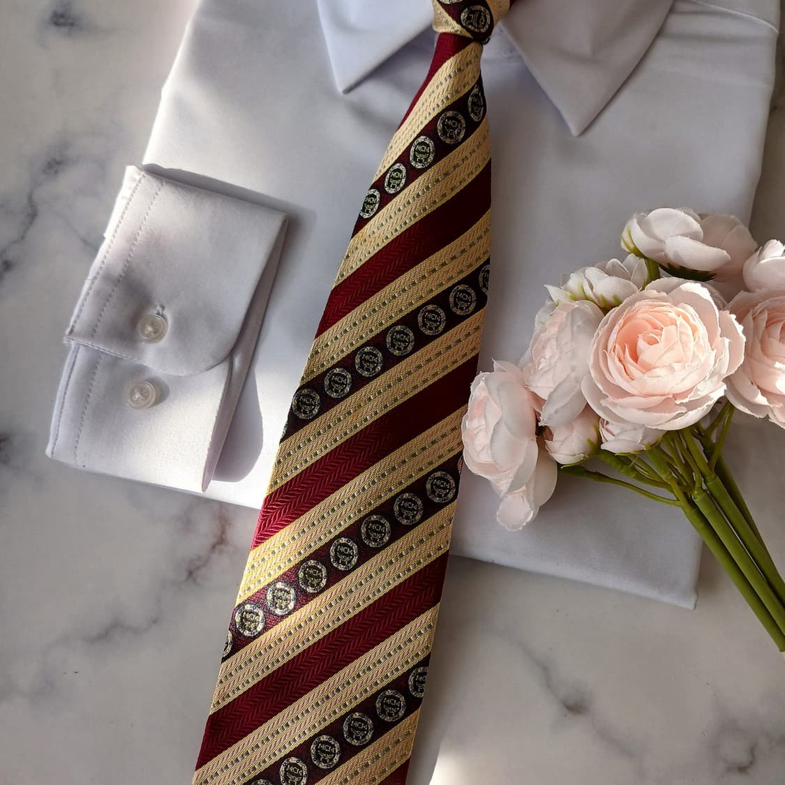 MCM 실크 베이지 스트라이프 메달리온 넥타이 9cm A등급 A19246 상품이미지5