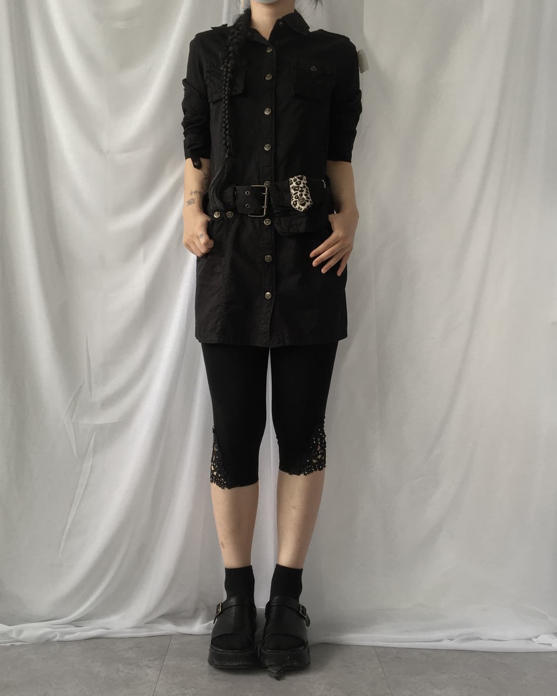 Belted shirt onepiece 상품이미지1