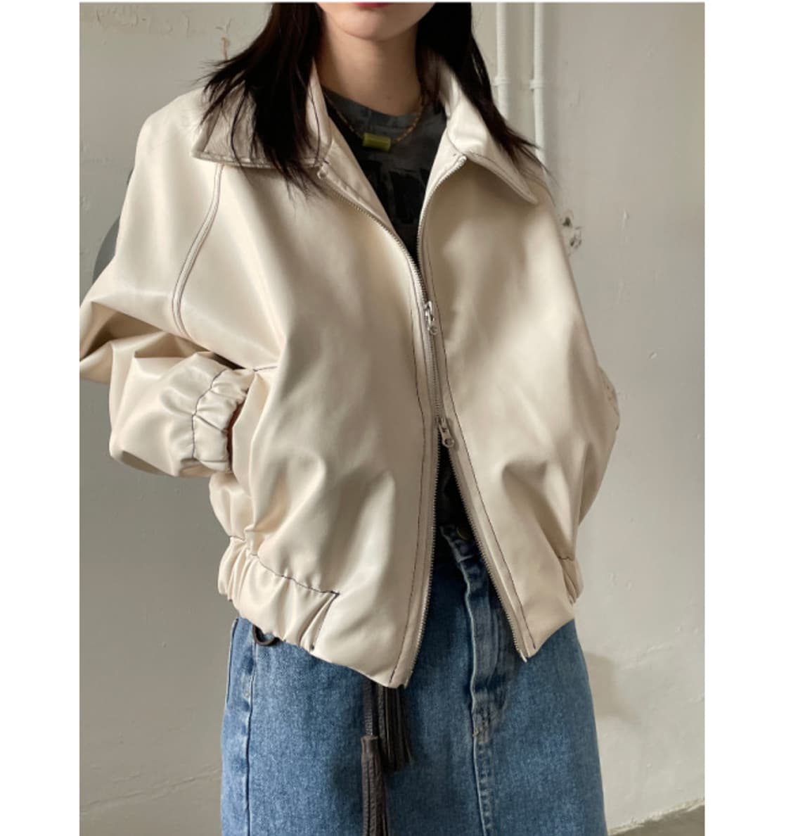 새상품) 김아홉 9.HOPE 스티치 레더 자켓 상품이미지3