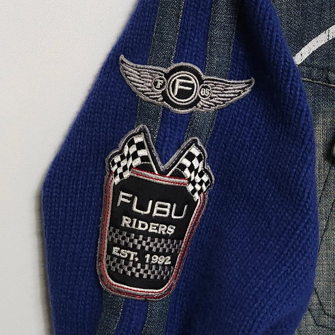 100)FUBU 푸부 올드빈티지 데님 배색 니트 집업 자켓 상품이미지3