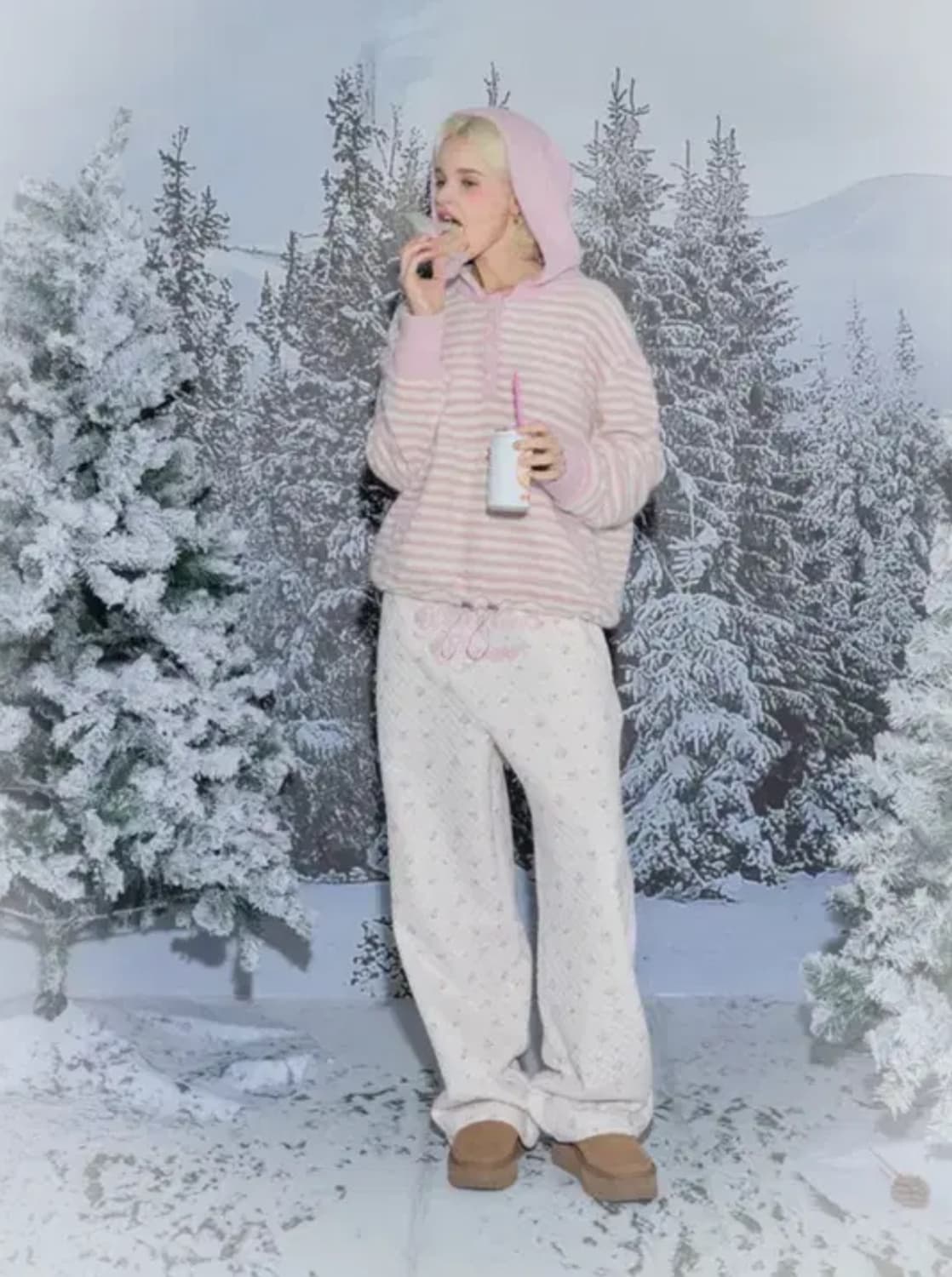 드라이로즈 크럼블 스트라이프 후드 핑크 상품이미지4