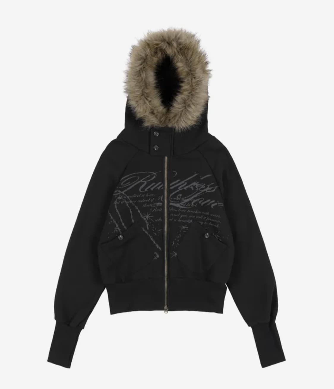 팬시클럽 루스리스 퍼 후드집업 블랙 상품이미지4