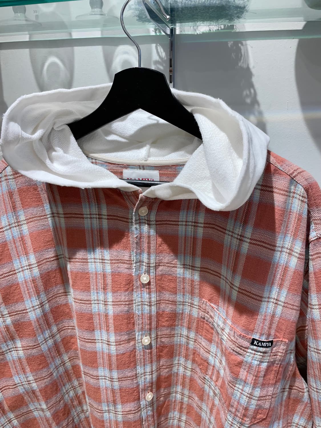 카미야 distressed check shirt hoodie 상품이미지3