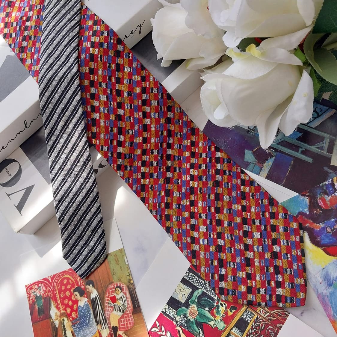 미쏘니 실크 레드 멀티 패턴 넥타이 9.1cm A+~A등급 K2582
 상품이미지4