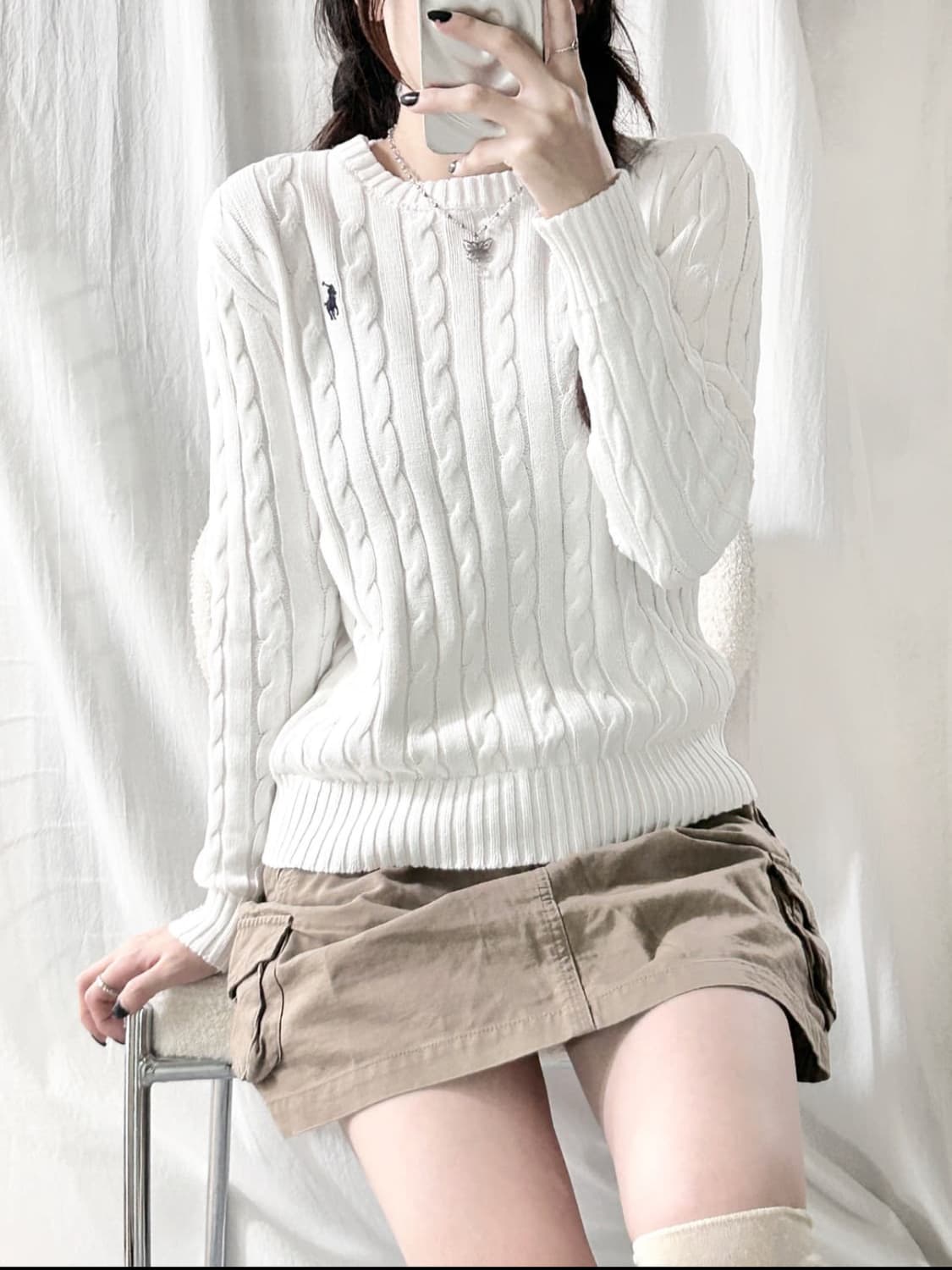 폴로 흰색 꽈배기 케이블니트 상품이미지1