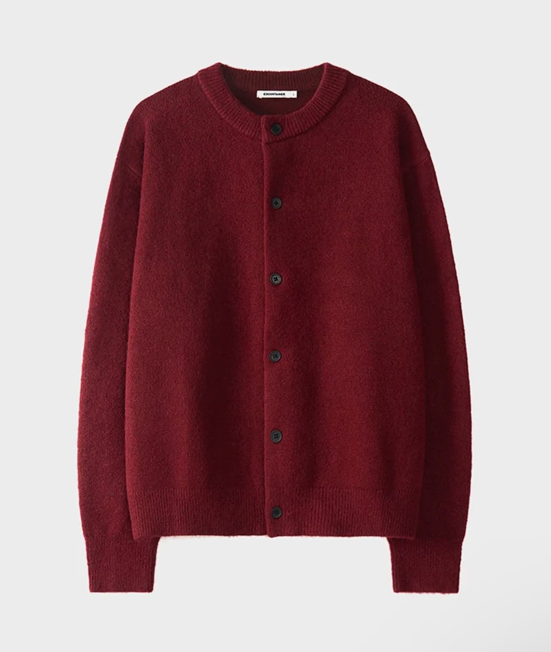 엑스컨테이너 미니멀 버튼 라운드넥 크롭 가디건 (DARK RED 상품이미지1