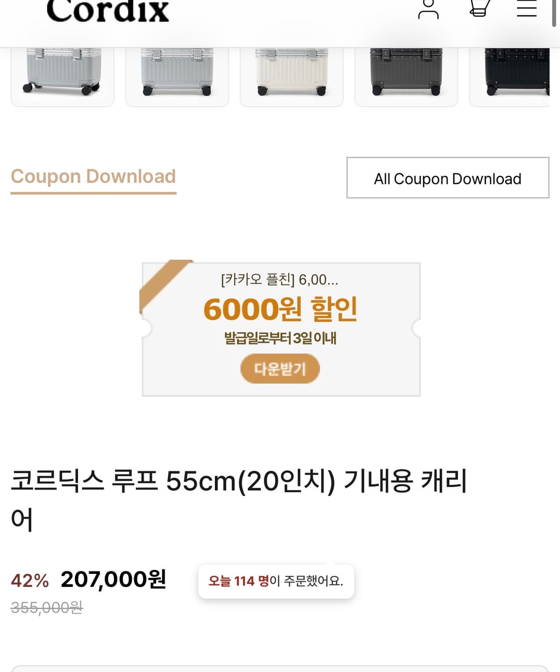 코르딕스 루프 캐리어!! 개인기 캐리어 20인치 1회사용 상품이미지2