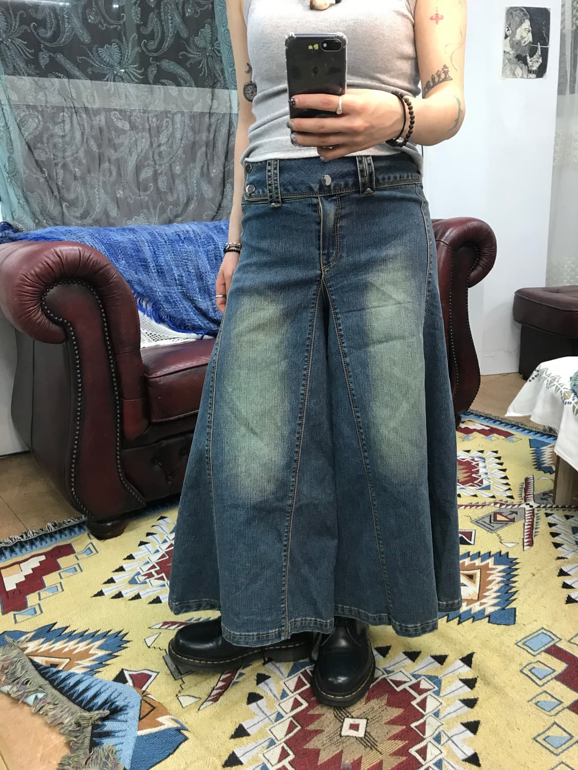 빈티지 여성 더블버튼 7부 데님팬츠 (Z1133) 상품이미지1