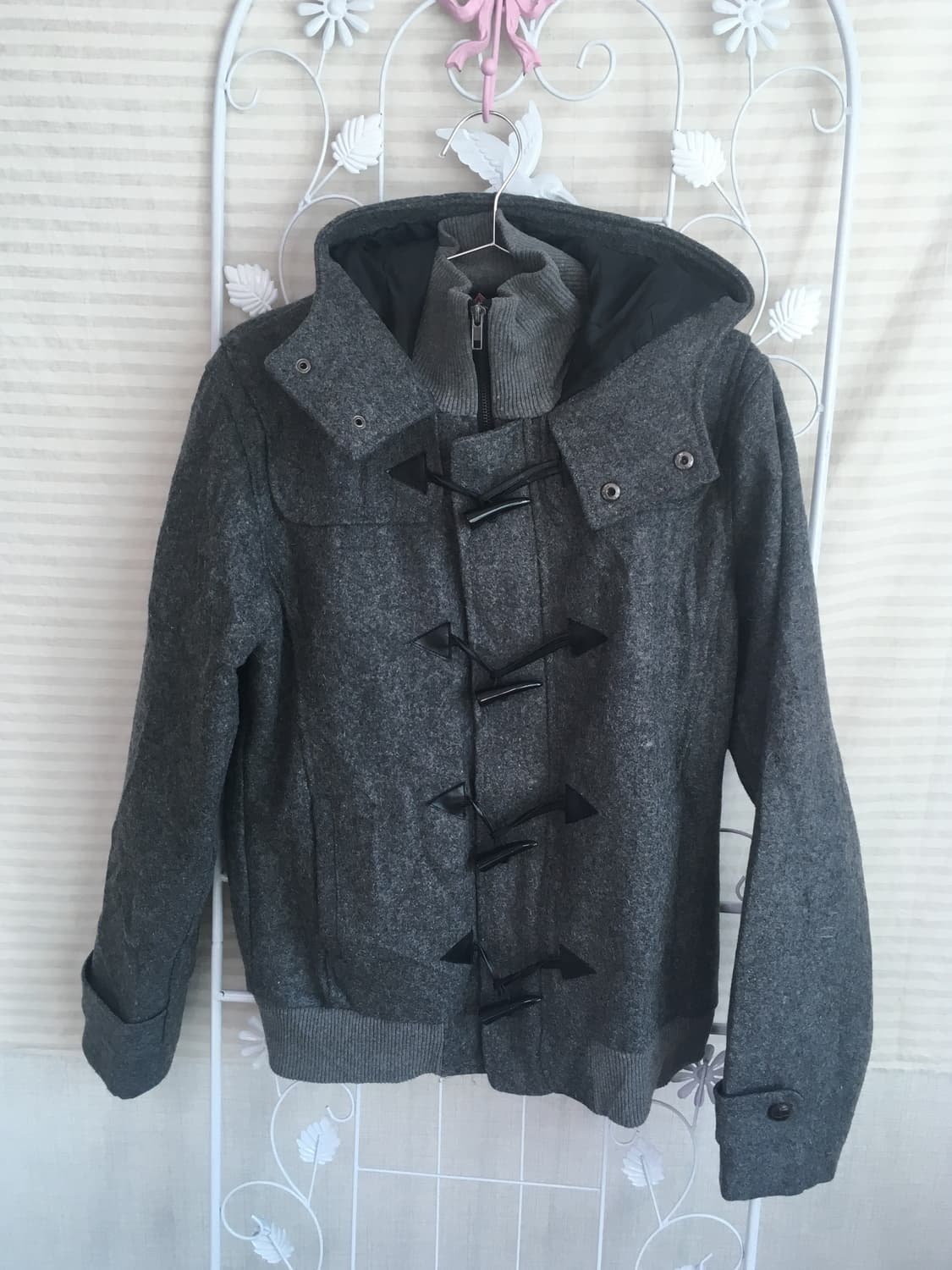 jpn vintage 차콜 울 니트 더플 블루종   상품이미지1