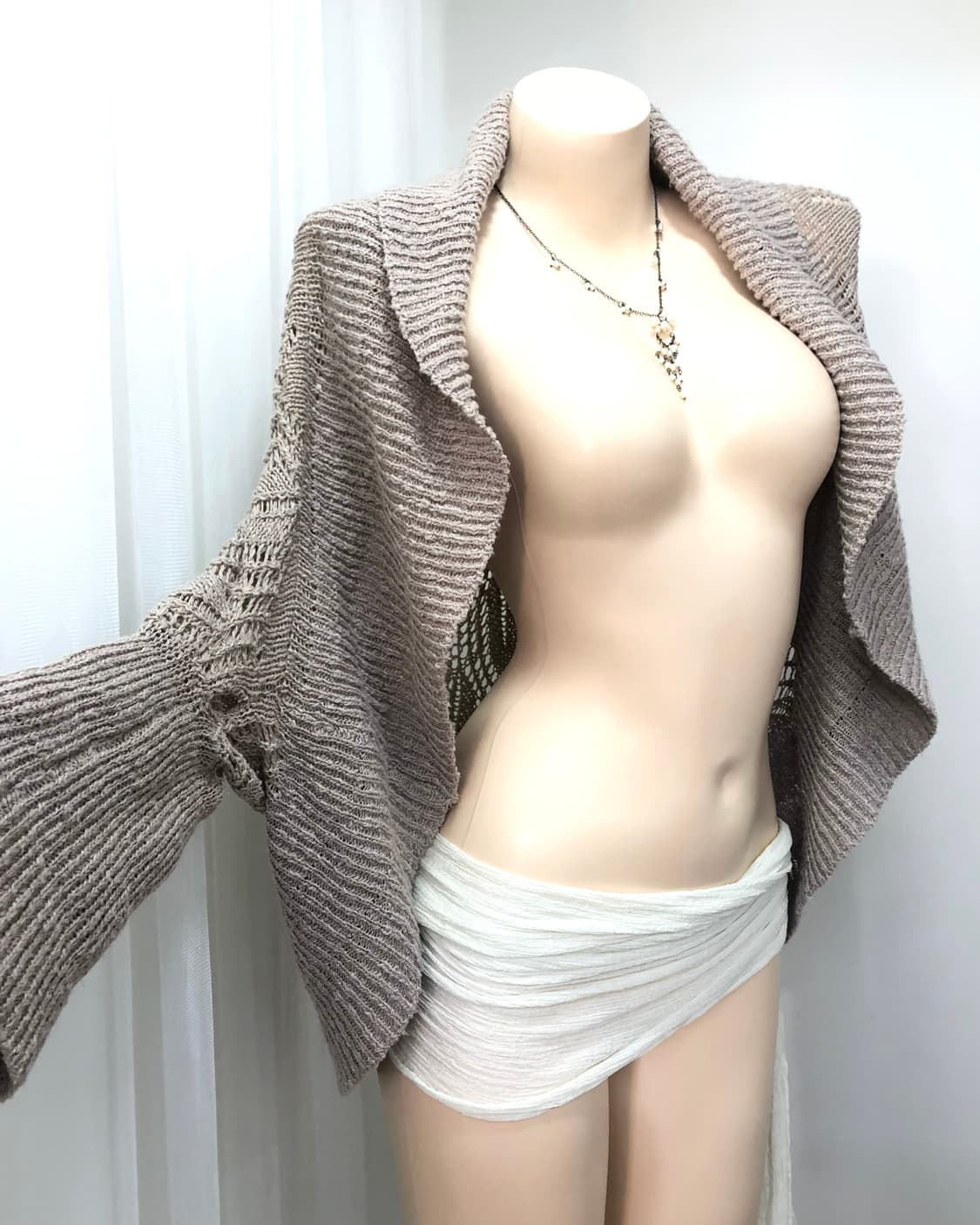 pink beige crochet knit cardigan 상품이미지4