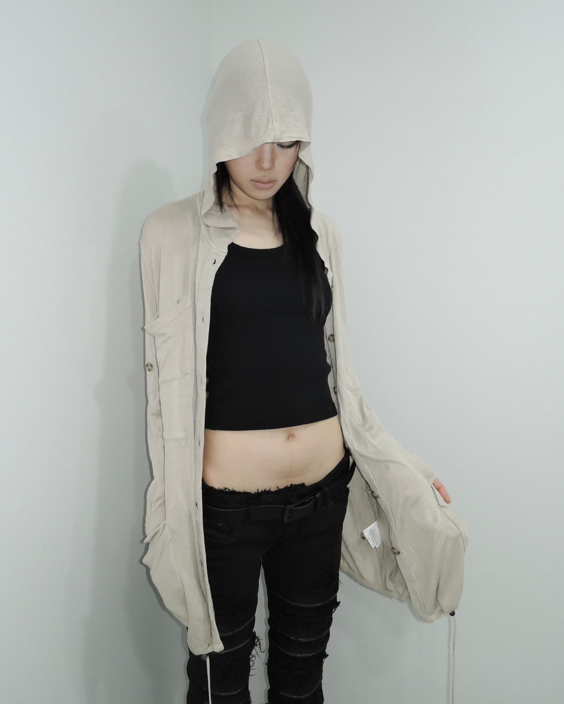 Multi-Pocket Drawstring Hood Cardigan 상품이미지1