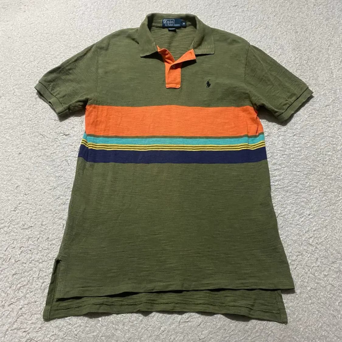 폴로 랄프로렌 멀티 스트라이프 카키색 반팔 카라티 m 상품이미지1