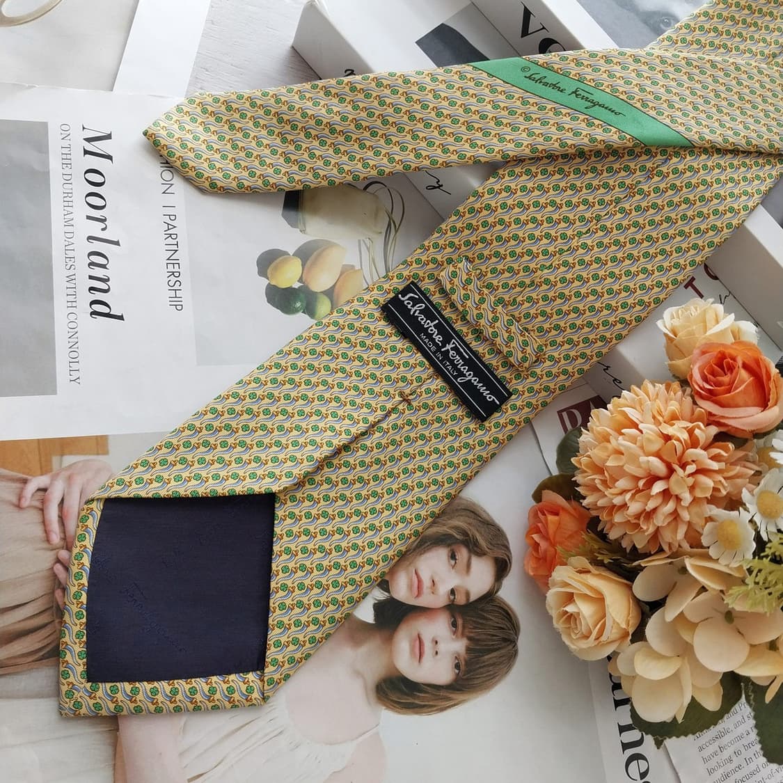 살바토레 페라가모 네잎클로버 모티브 넥타이 9.3cm A+~A등급 K25 상품이미지4