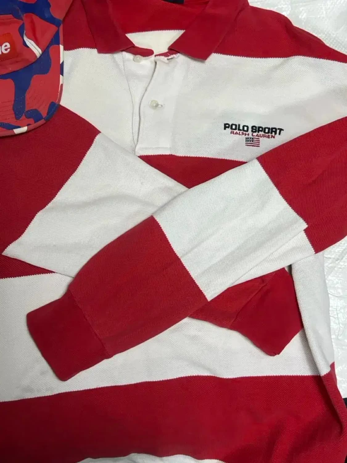 90s 폴로 스포츠 럭비 폴로셔츠 레드 화이트 L 상품이미지2