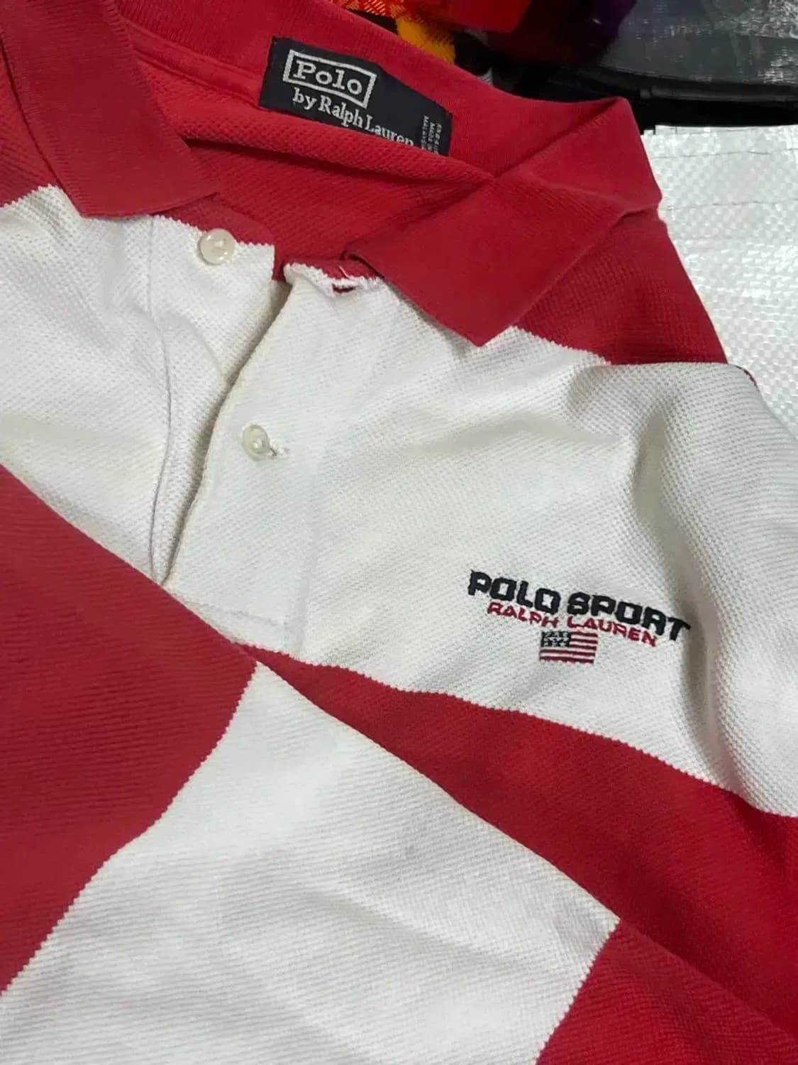 90s 폴로 스포츠 럭비 폴로셔츠 레드 화이트 L 상품이미지5