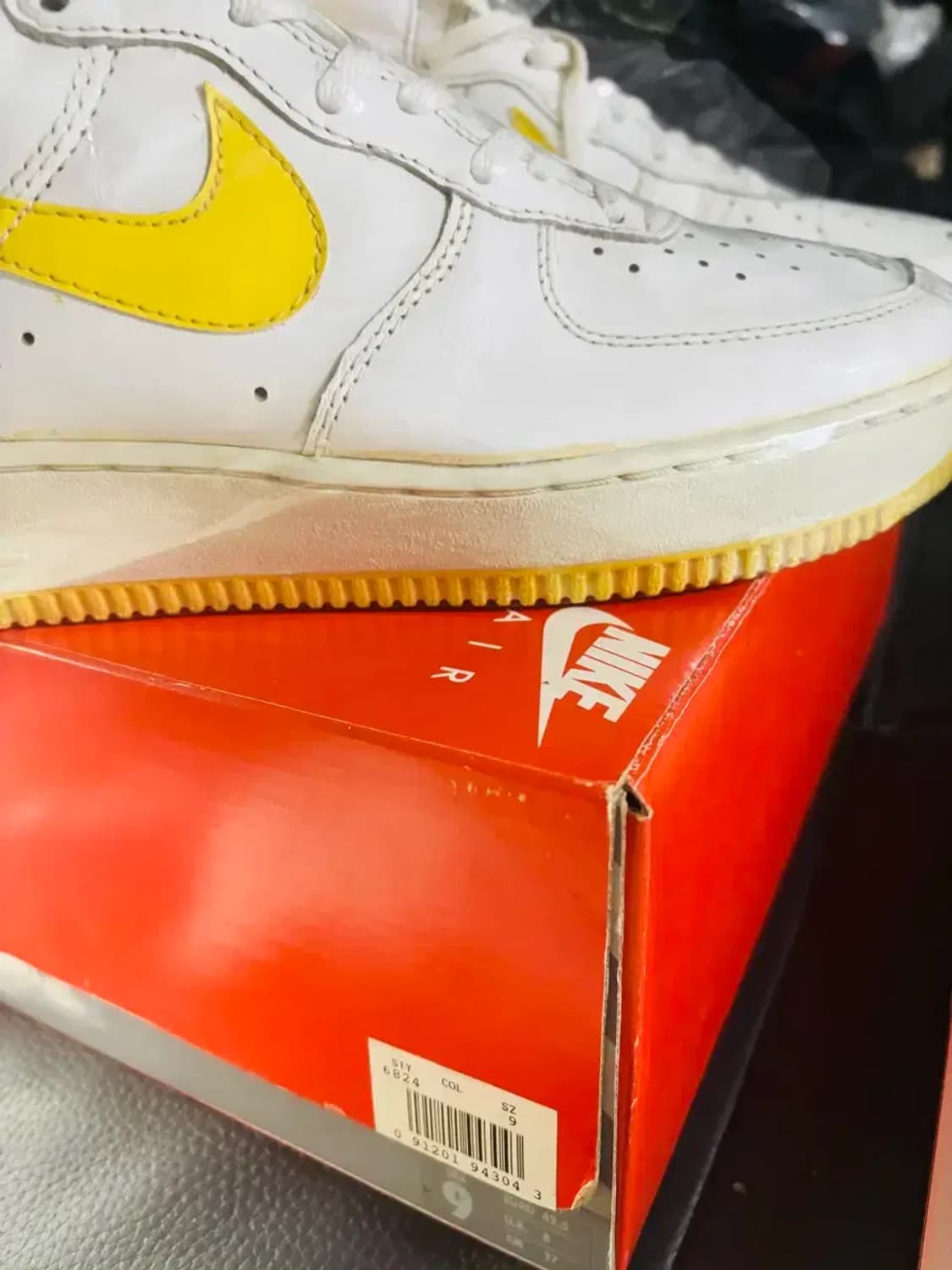 91년 나이키 에어포스1 하이 흰/노 270 신품 상품이미지3